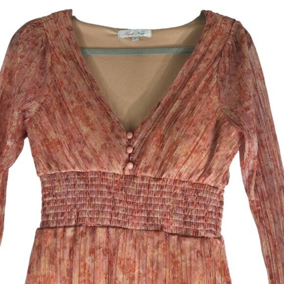 Haute Nites Metallic Orange Brown Sheer Maxi Dress - Picture 3 of 14